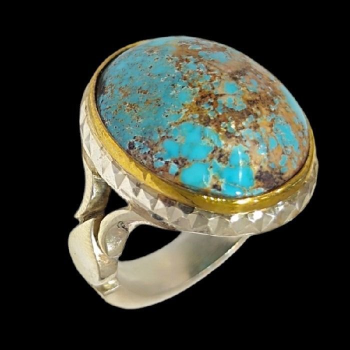 انگشتر نقره مردانه مدل فیروزه نیشابور رکاب دست ساز کد 3740